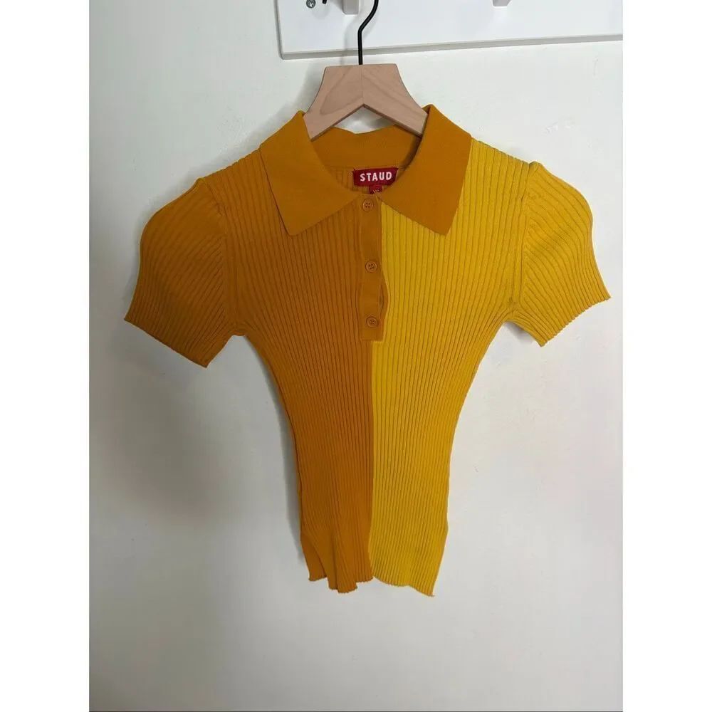 Staud Brice Two Tone Knit Top | Orange and Yellow in XS